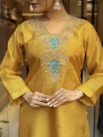 Mustard Viscose Silk Readymade Kurti